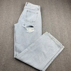 White Fox Jeans Women's S Light Blue Distressed Back Rip Straight Leg Denim